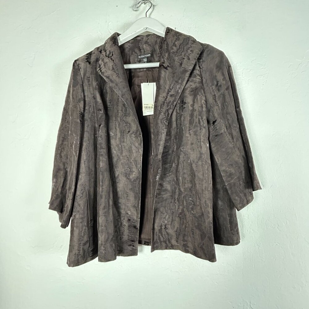 Eileen Fisher Womens Choco Funnel Neck Jacquard Swing Jacket Small Ramie New